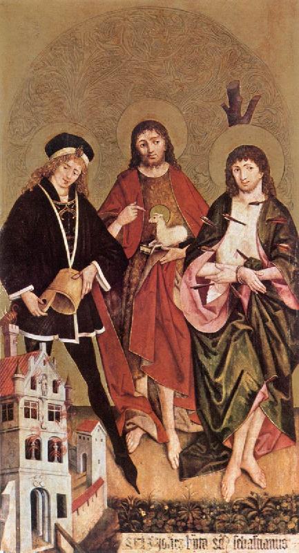 STRIGEL, Hans II Sts Florian, John the Baptist and Sebastian wr Spain oil painting art